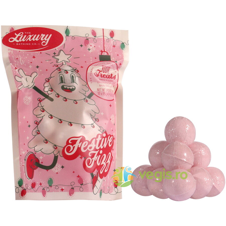 Oferte la Set Cadou Festive Fizz: Bile de Baie in Punga Printata Festiv Candy Canes, Cocoa Vanilla Swirl 10x15 g