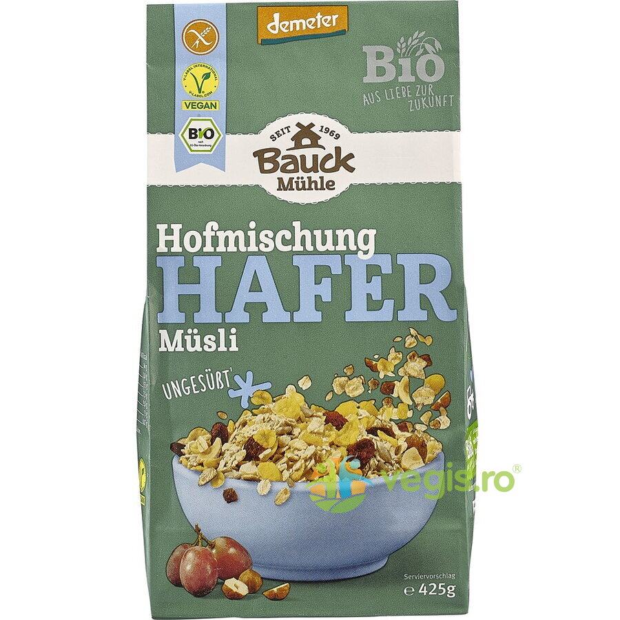 Oferte la Musli Neindulcit cu Ovaz, Stafide si Alune fara Gluten Demeter Ecologic/Bio 425g