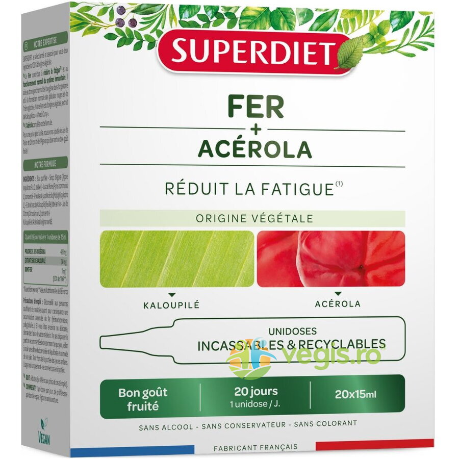 Oferte la Fier Natural + Acerola Ecologic/Bio 20 fiole reciclabile x 15ml