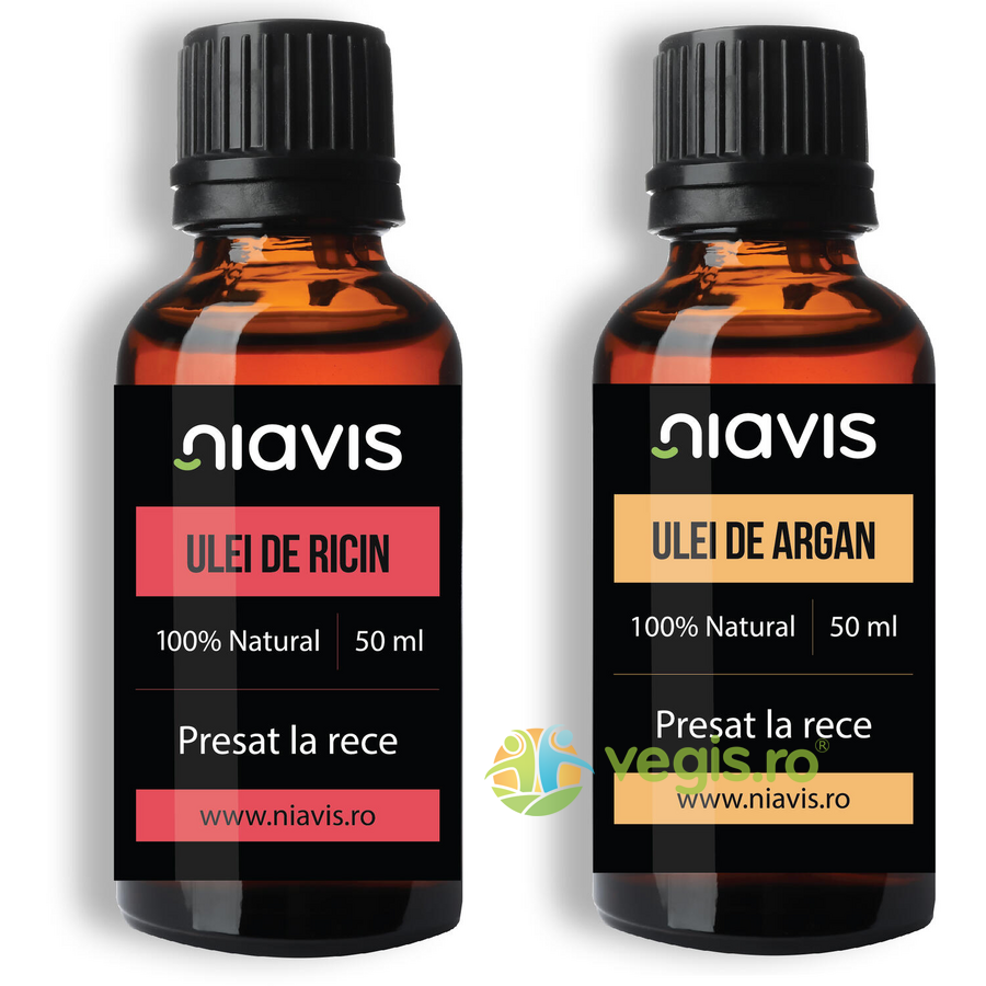 Oferte la Pachet Ulei de Ricin Presat la Rece 50ml + Ulei de Argan Presat la Rece 50ml