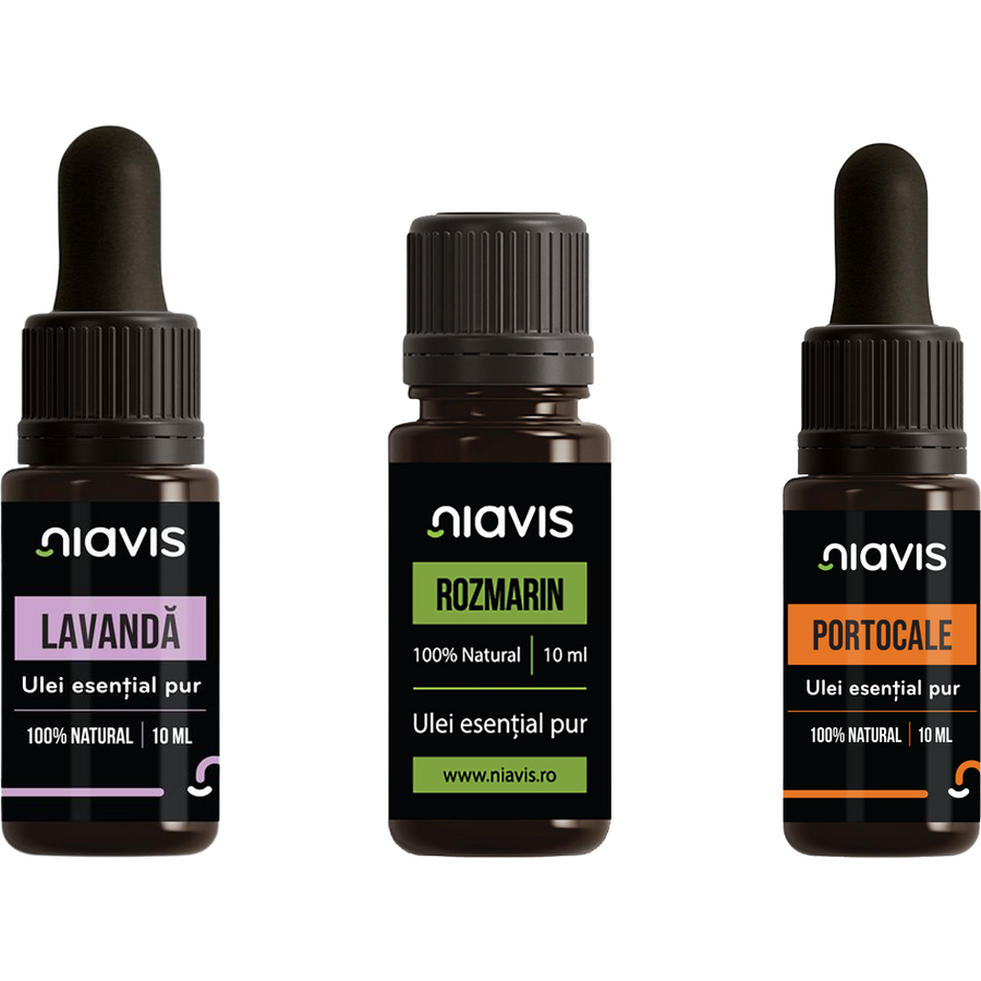 Oferte la Pachet Uleiuri Esentiale: Lavanda 10ml + Rozmarin 10ml + Portocale 10ml
