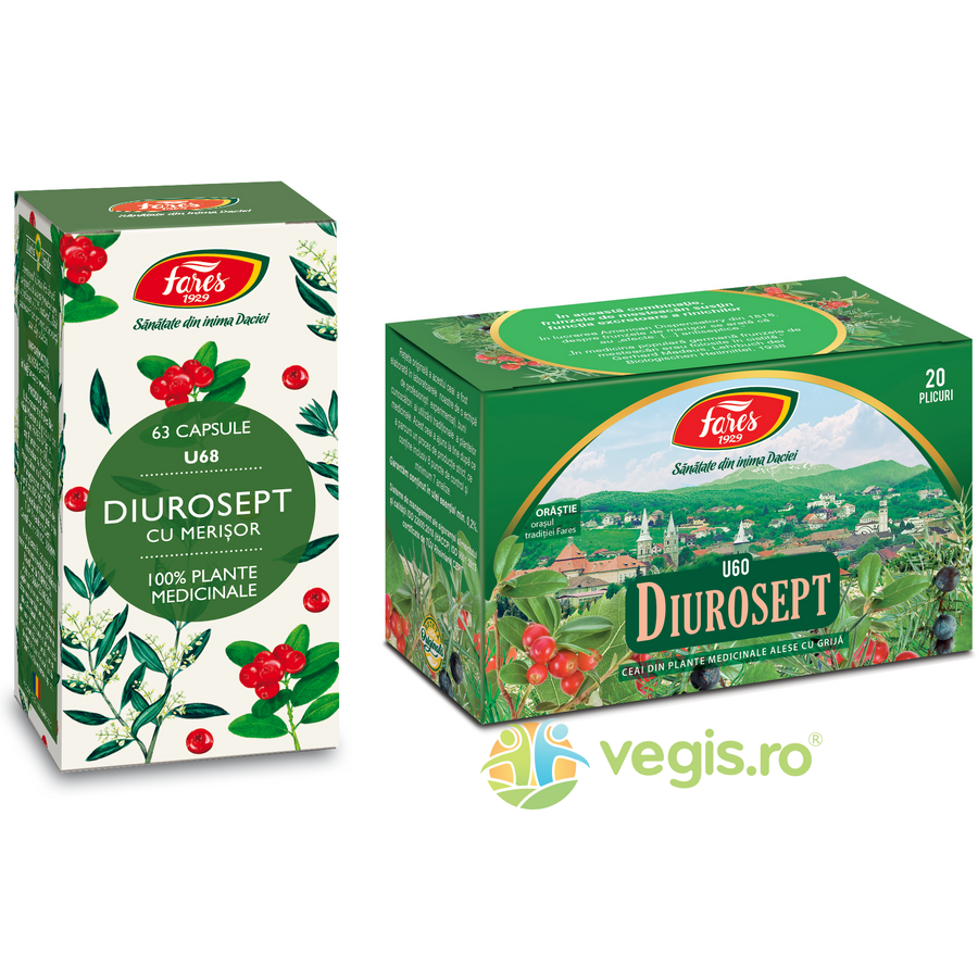 Oferte la Pachet Diurosept cu Merisor (U68) 63cps + Ceai Diurosept (U60) 20dz