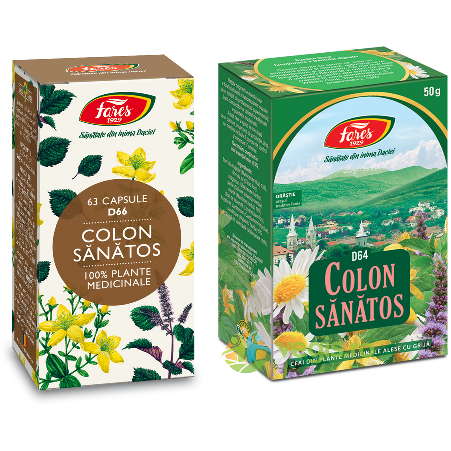 Oferte la Pachet Colon Sanatos (D66) 63cps + Ceai Colon Sanatos D64 50g