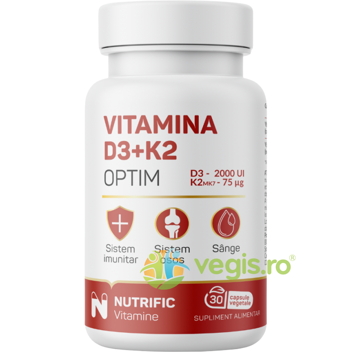 Oferte la Vitamina D3 2000UI + K2 75mcg Optim 30cps vegetale