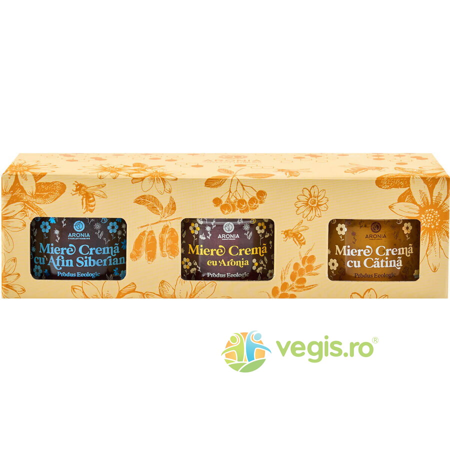Oferte la Pachet cu 3 Tipuri de Miere (Aronia, Catina, Afin Siberian) Ecologice/Bio 3x220g