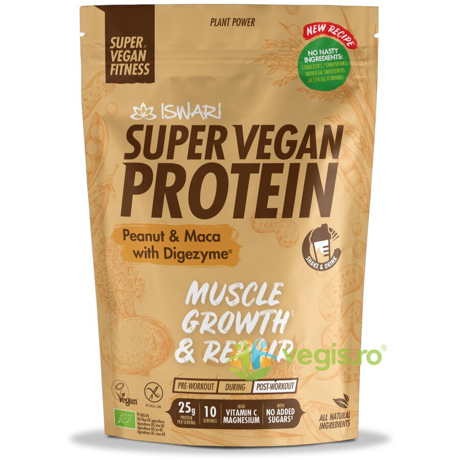 Oferte la Proteina Super Vegan Potrivita dupa Efort cu Arahide si Maca fara Gluten Ecologica/Bio 400g