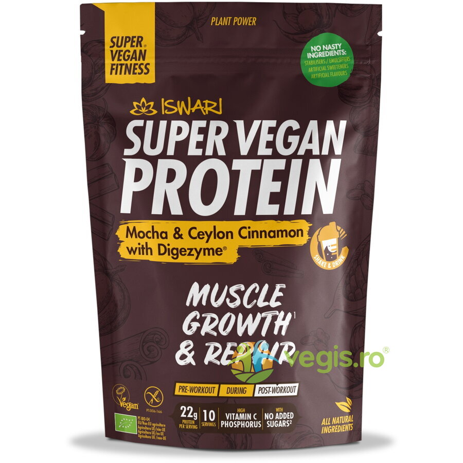 Oferte la Proteina Super Vegan cu Mocha si Scortisoara de Ceylon cu DigeZyme (Format Mediu) fara Gluten Ecologica/Bio 875g