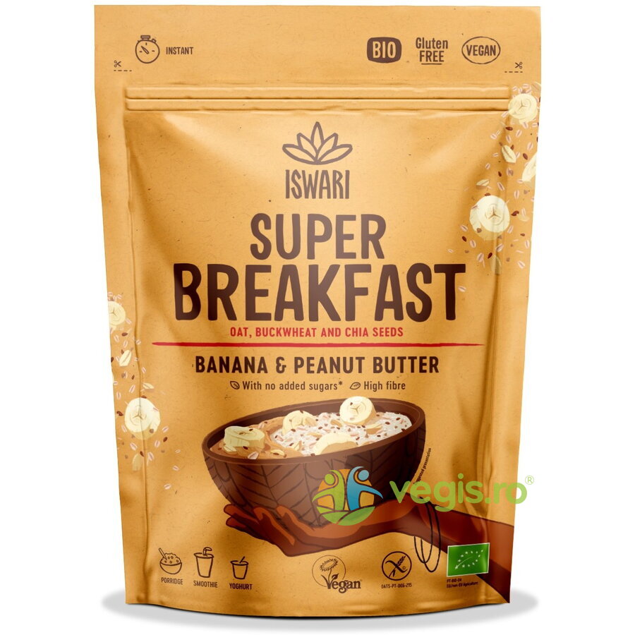 Oferte la Mic Dejun cu Ovaz, Banane si Crema de Arahide fara Zahar Ecologic/Bio 360g