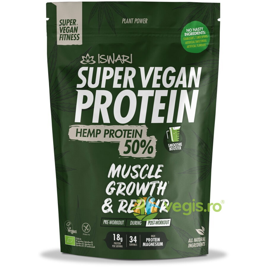 Oferte la Proteina Super Vegan Potrivita dupa Efort din Pulbere de Canepa fara Gluten Ecologica/Bio 1.2kg