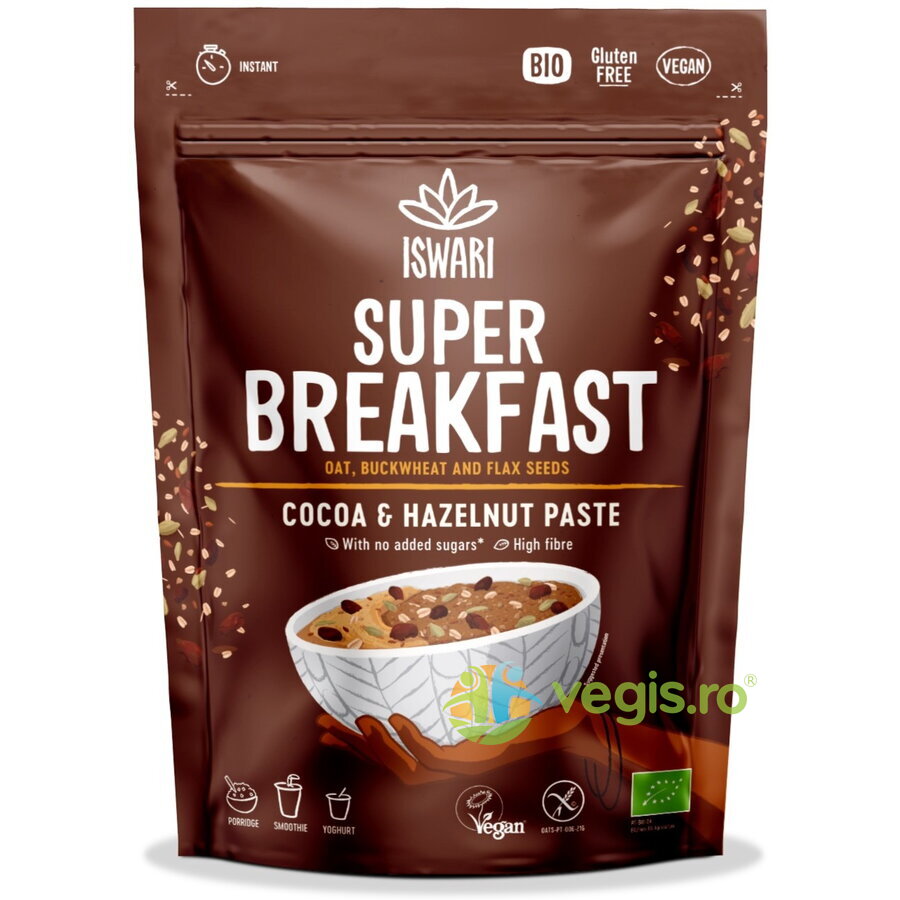 Oferte la Mic Dejun cu Ovaz, Cacao si Crema de Alune de Padure fara Zahar Ecologic/Bio 360g