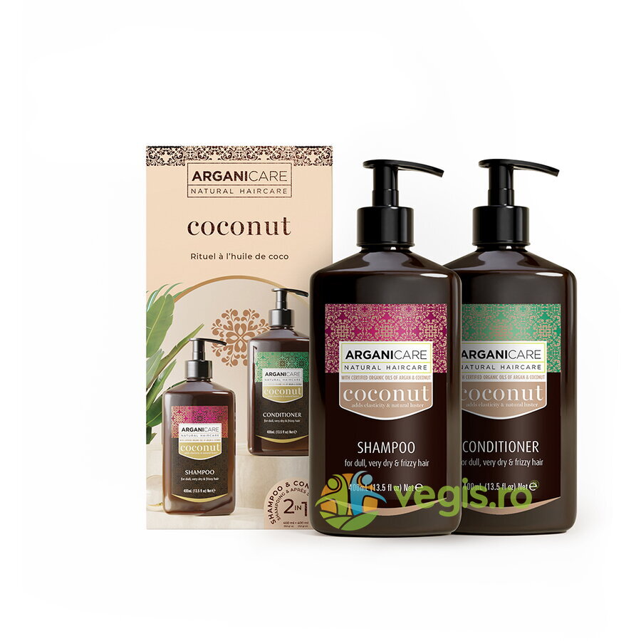 Oferte la Set Sampon si Balsam pentru par Tern, foarte Uscat sau Frizzy cu Ulei de Cocos si Ulei de Argan 2x400ml