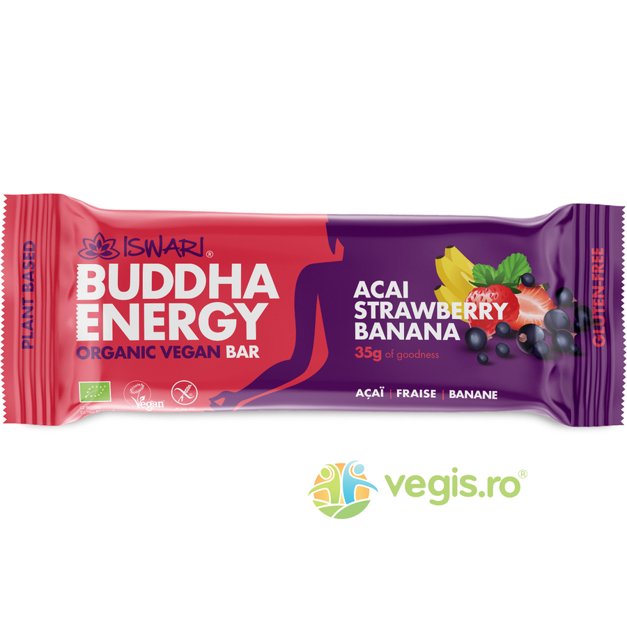 Oferte la Baton Energizant cu Acai, Capsuni si Banane fara Gluten Ecologic/Bio 35g