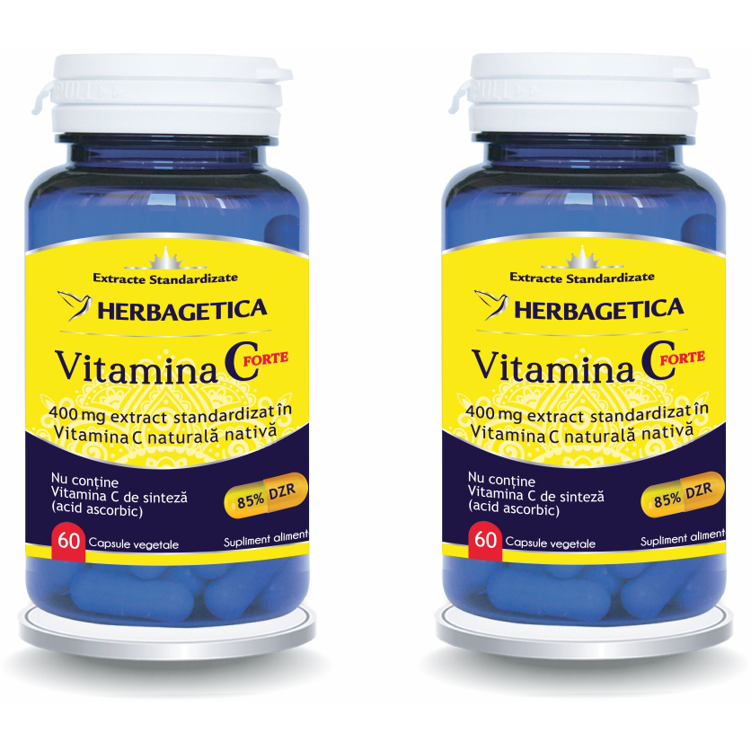 Oferte la Pachet Vitamina C Forte 400mg 60cps + 60cps (50% reducere la al doilea produs)
