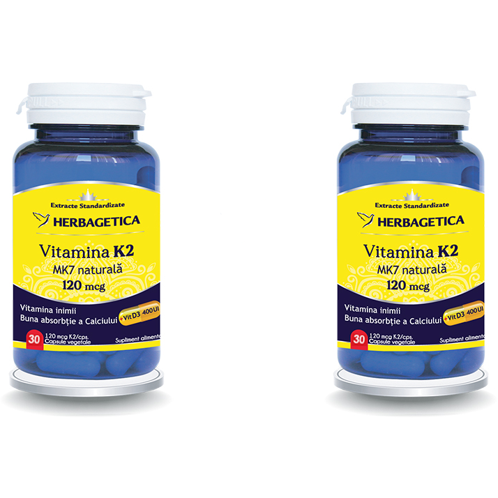 Oferte la Pachet Vitamina K2 MK7 Naturala 120mcg 30cps + 30cps (50% reducere la al doilea produs)