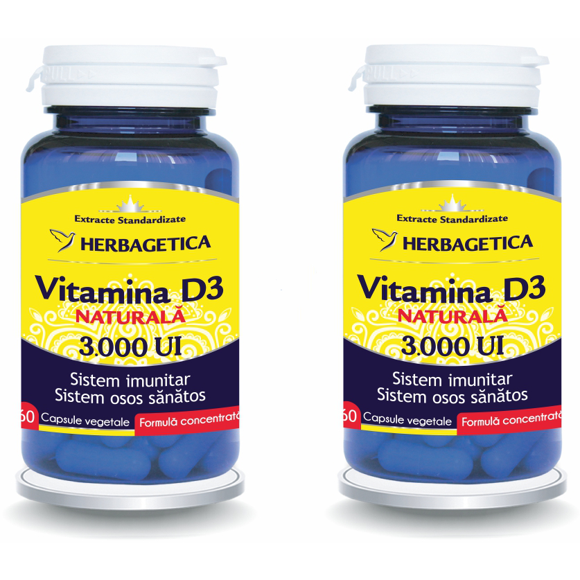 Oferte la Pachet Vitamina D3 Naturala 3000UI 60cps + 60cps (50% reducere la al doilea produs)