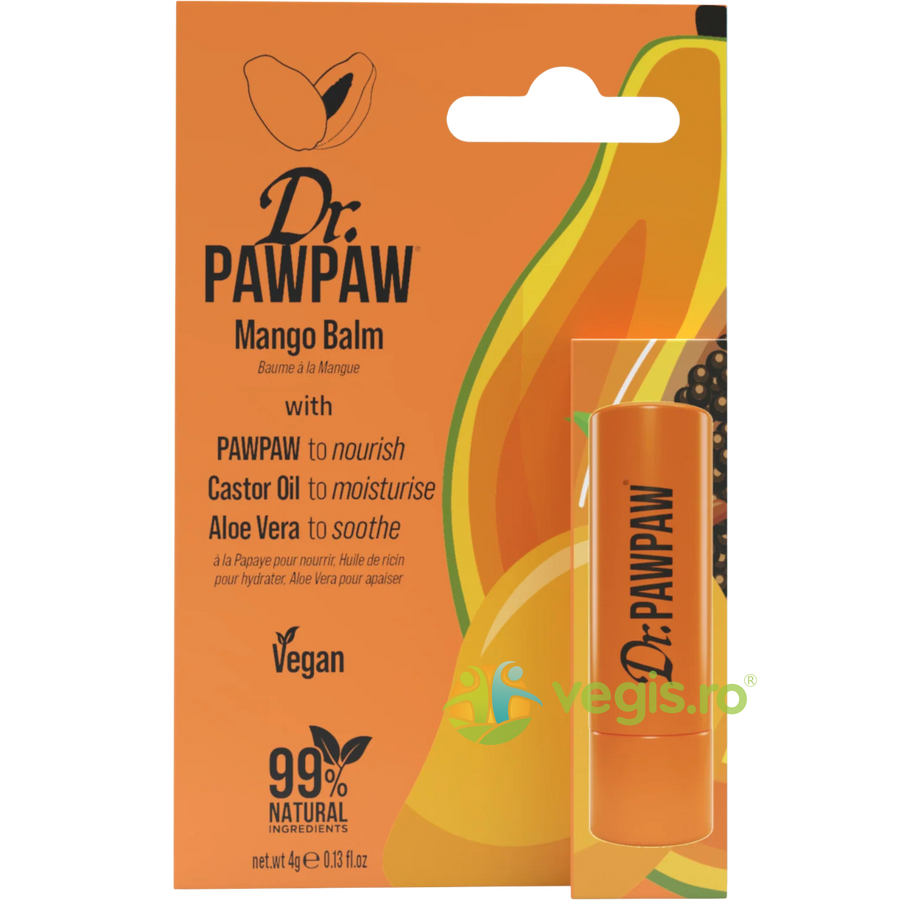 Oferte la Balsam Stick pentru Buze cu Ulei de Ricin si Aloe Vera cu Aroma de Mango si Pawpaw 4g