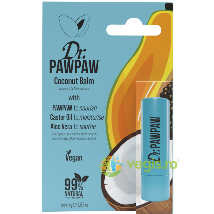 Oferte la Balsam Stick pentru Buze cu Ulei de Ricin si Aloe Vera cu Aroma de Cocos si Pawpaw 4g
