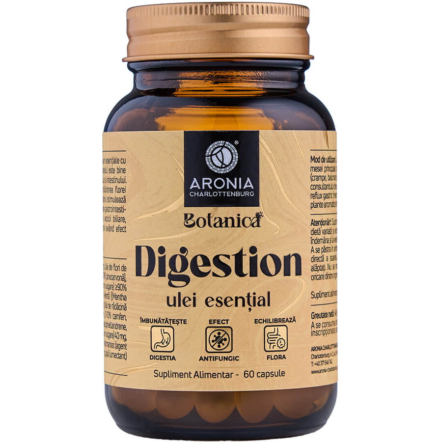 Oferte la Digestion - Capsule cu 6 Uleiuri Esentiale pentru Digestie, Flora Intestinala si Confort dupa Masa 60cps