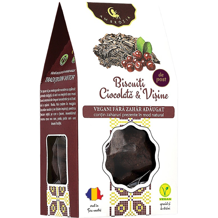 Oferte la Biscuiti cu Ciocolata si Visine fara Zahar Adaugat 130g