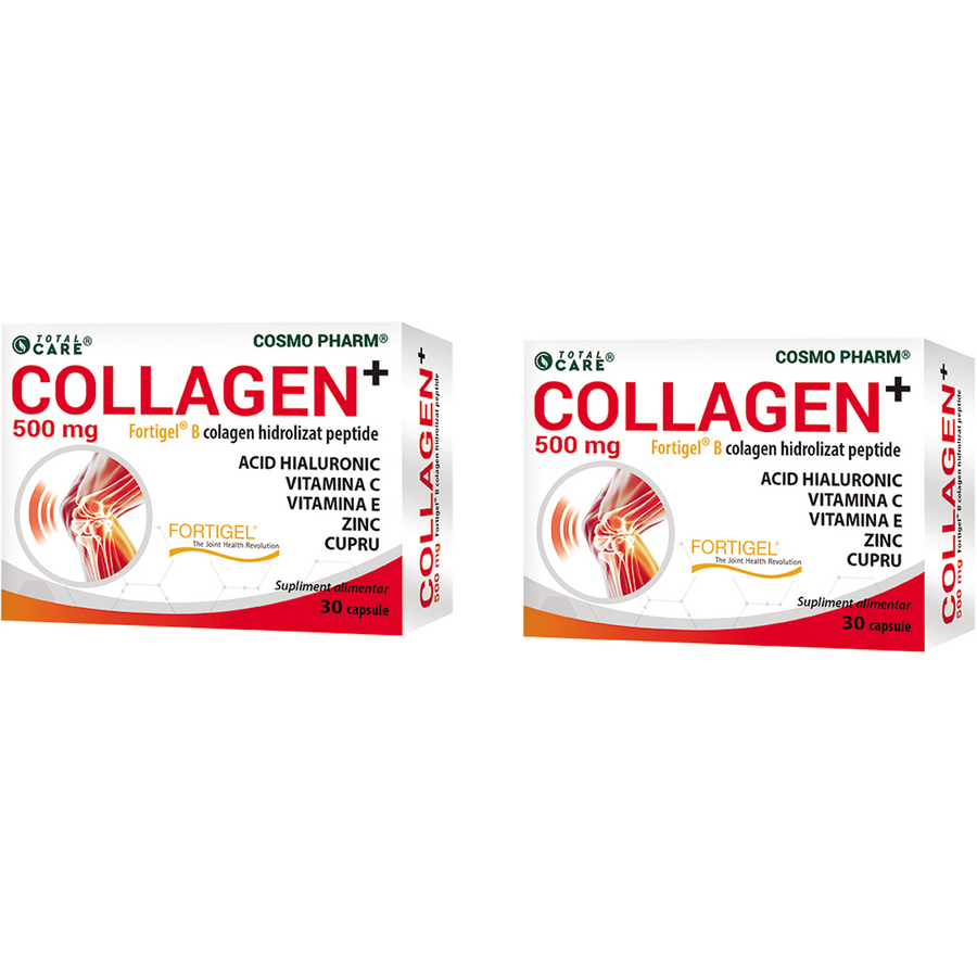 Oferte la Pachet Colagen Hidrolizat Peptide (Collagen+Fortigel ® B) 500mg 30cps + 30cps