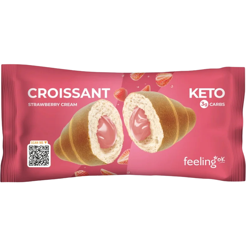 Oferte la Croissant Keto Proteic cu Crema de Capsuni fara Zahar Low Carb 50g