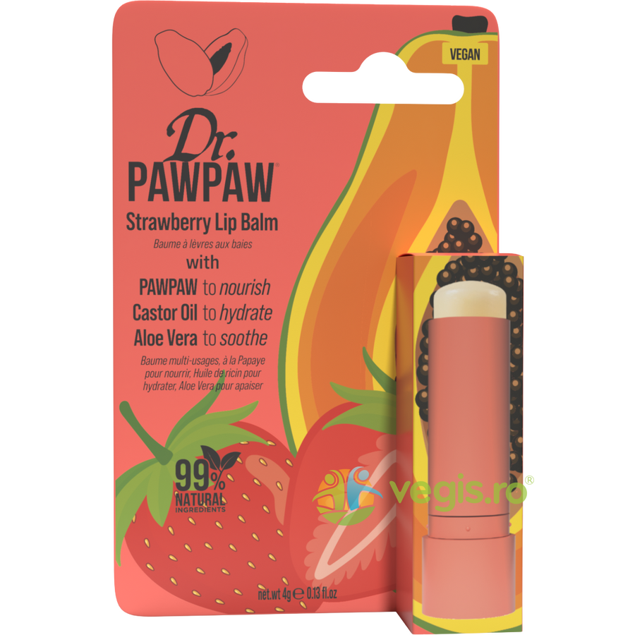 Oferte la Balsam pentru Buze cu Ulei de Ricin si Aloe Vera cu Aroma de Capsuni si Pawpaw 4g