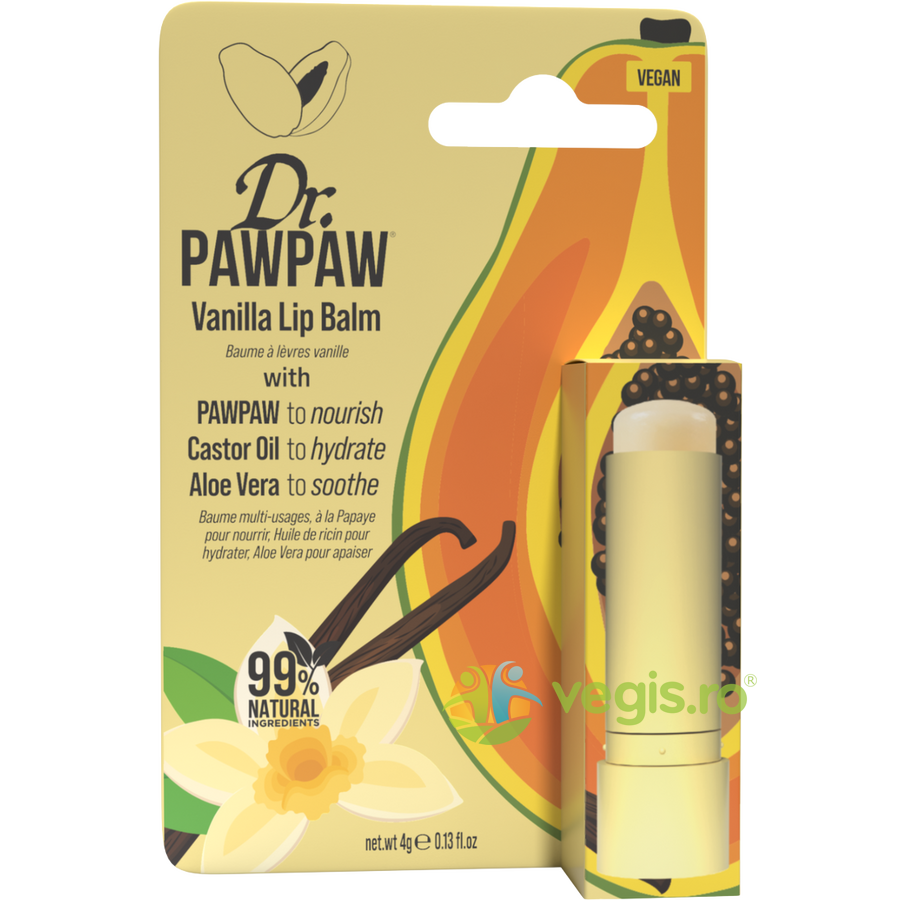 Oferte la Balsam pentru Buze cu Ulei de Ricin si Aloe Vera cu Aroma de Vanilie si Pawpaw 4g
