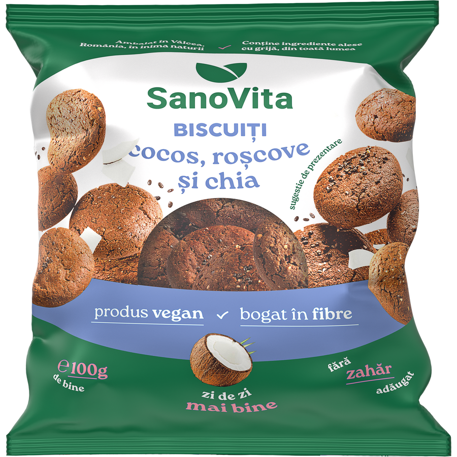 Oferte la Biscuiti cu Cocos, Roscove si Chia fara Zahar Adaugat 100g