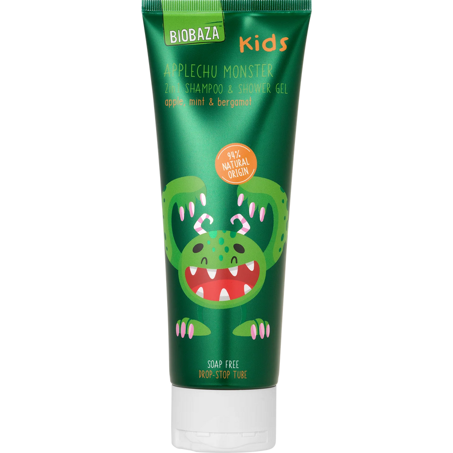 Oferte la Sampon si Gel de Dus pentru Copii cu Ulei de Menta, Bergamota si Parfum de Mar Applechu Monster 250ml