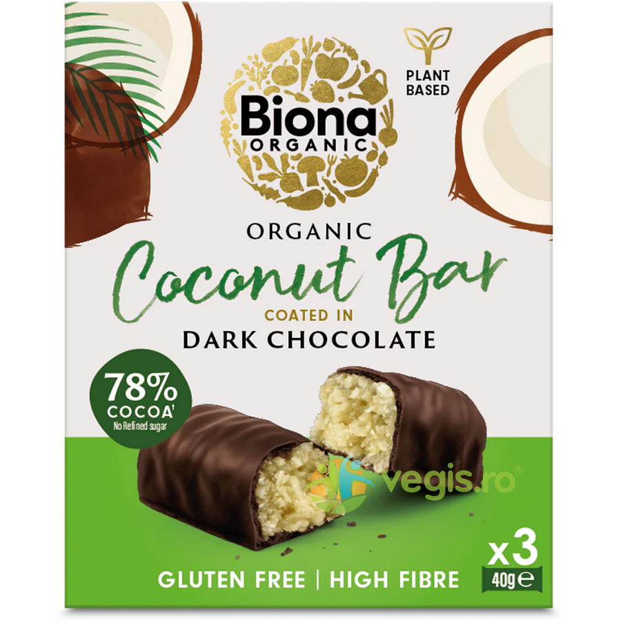 Oferte la Baton cu Cocos Invelit in Ciocolata Neagra fara Gluten Ecologic/Bio 3x40g