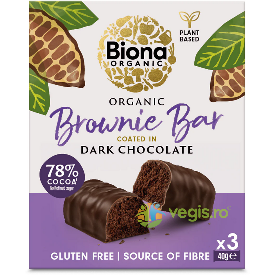 Oferte la Baton Brownie Invelit in Ciocolata Neagra fara Gluten Ecologic/Bio 3x40g