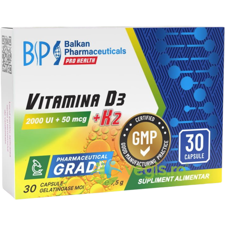 Oferte la Vitamina D3 2000UI + K2 50mcg 30cps moi