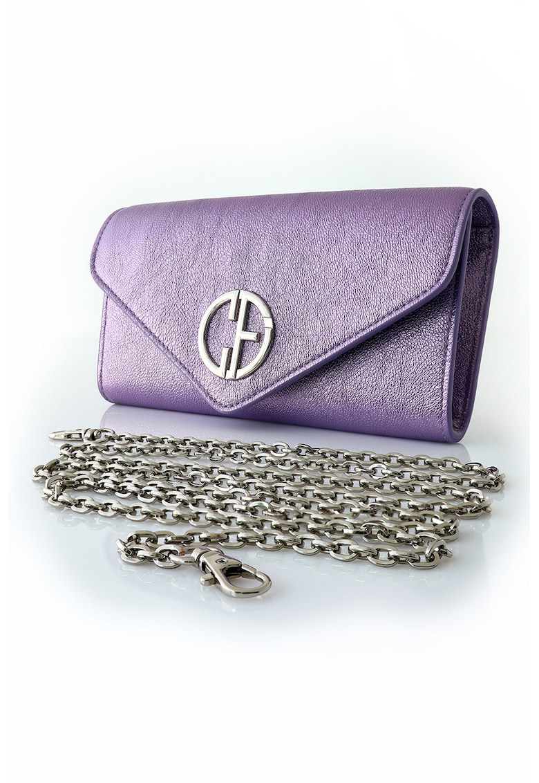 Oferte la Geanta plic din piele cu bareta din lant - Culori diferite - Violet - 10.2 x 19.2 x 3.7 cm
