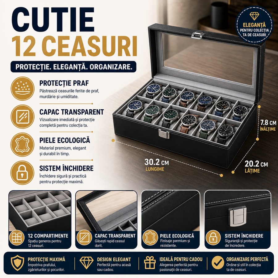 Cutie depozitare pentru 12 ceasuri