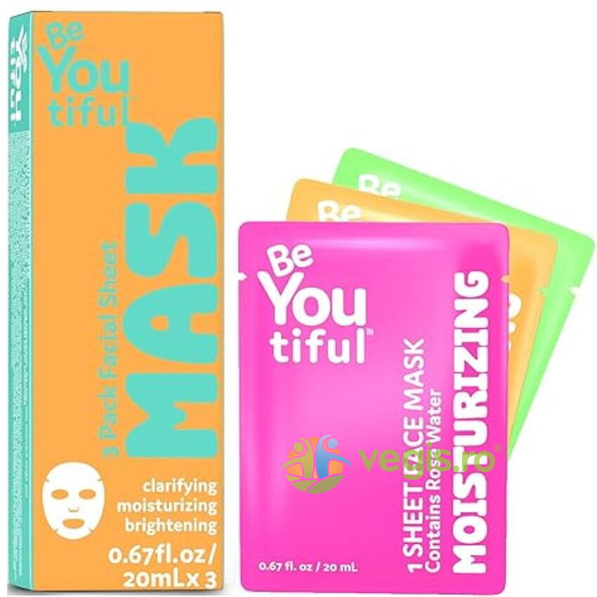 Oferte la Set Masti Faciale Tip Servetel Purifiante, Hidratante si Iluminatoare pentru Adolescenti si Tineri 3x20ml