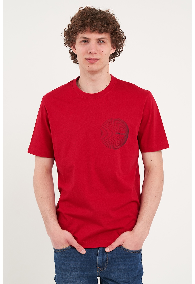 Oferte la Tricou cu decolteu la baza gatului si imprimeu grafic - Rosu/Negru