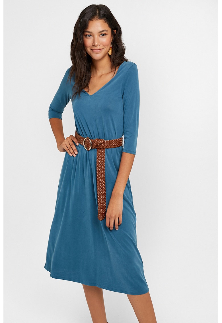 Oferte la Rochie cu decolteu in V si maneci 3/4 - Albastru deschis