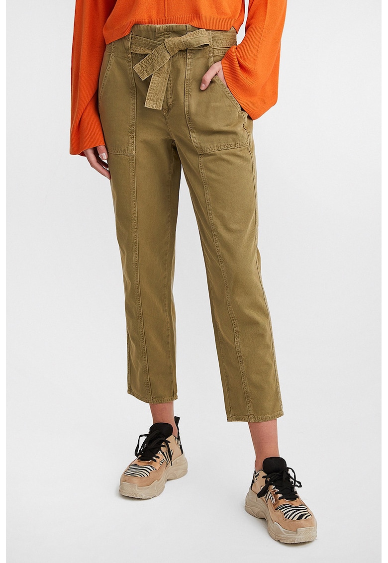 Oferte la Pantaloni crop cu talie inalta - Maro deschis
