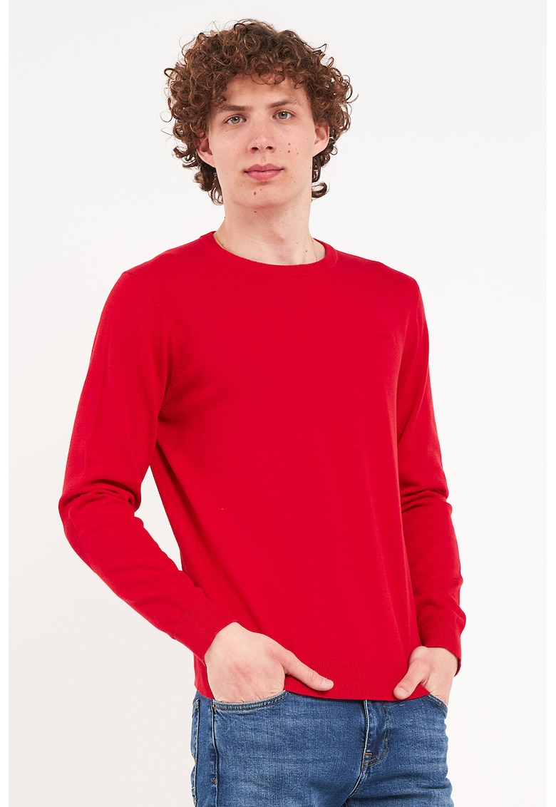 Oferte la Pulover din tricot fin cu decolteu la baza gatului - Rosu