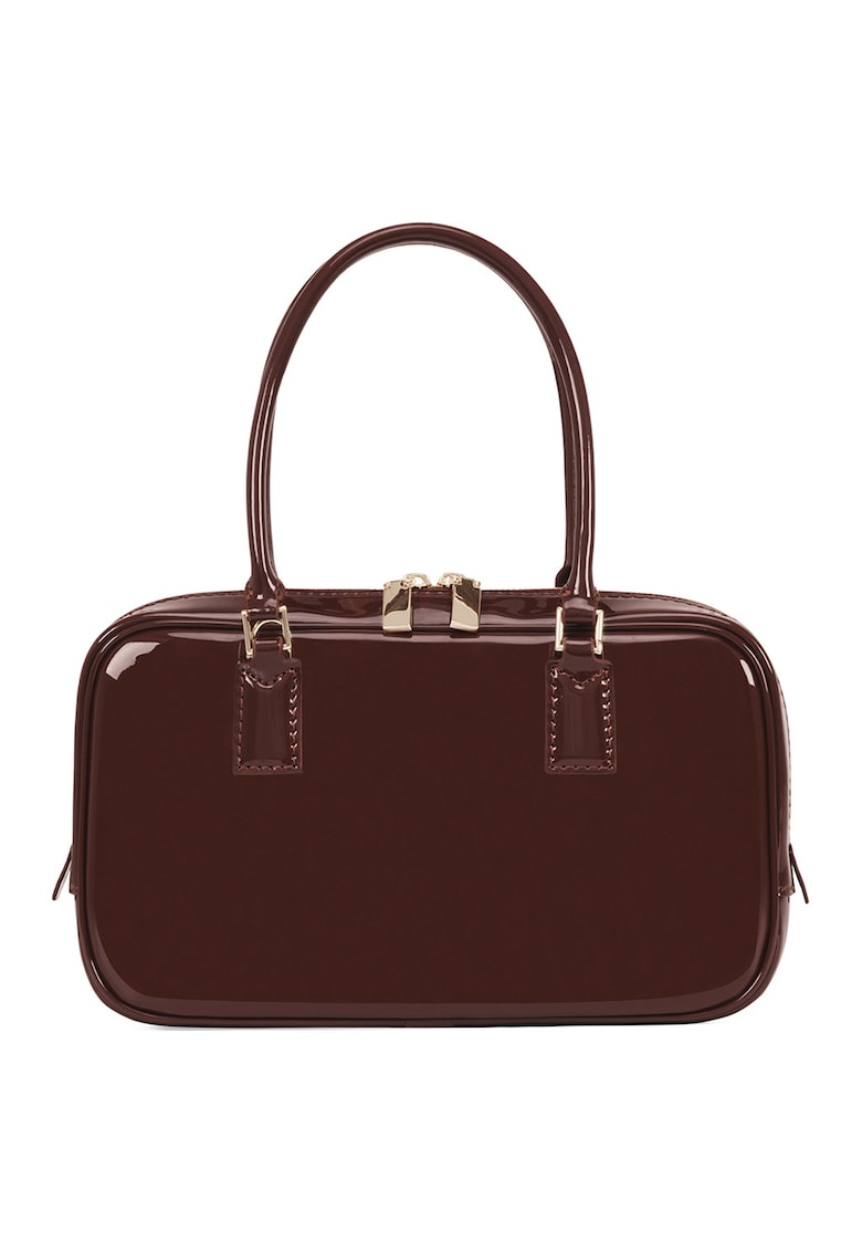 Oferte la Geanta din piele lacuita cu maner - Maro cognac