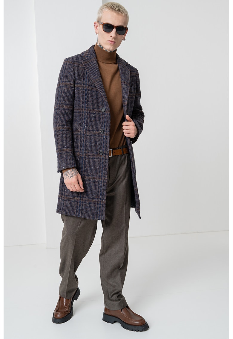 Oferte la Palton din lana cu model in carouri - Multicolor