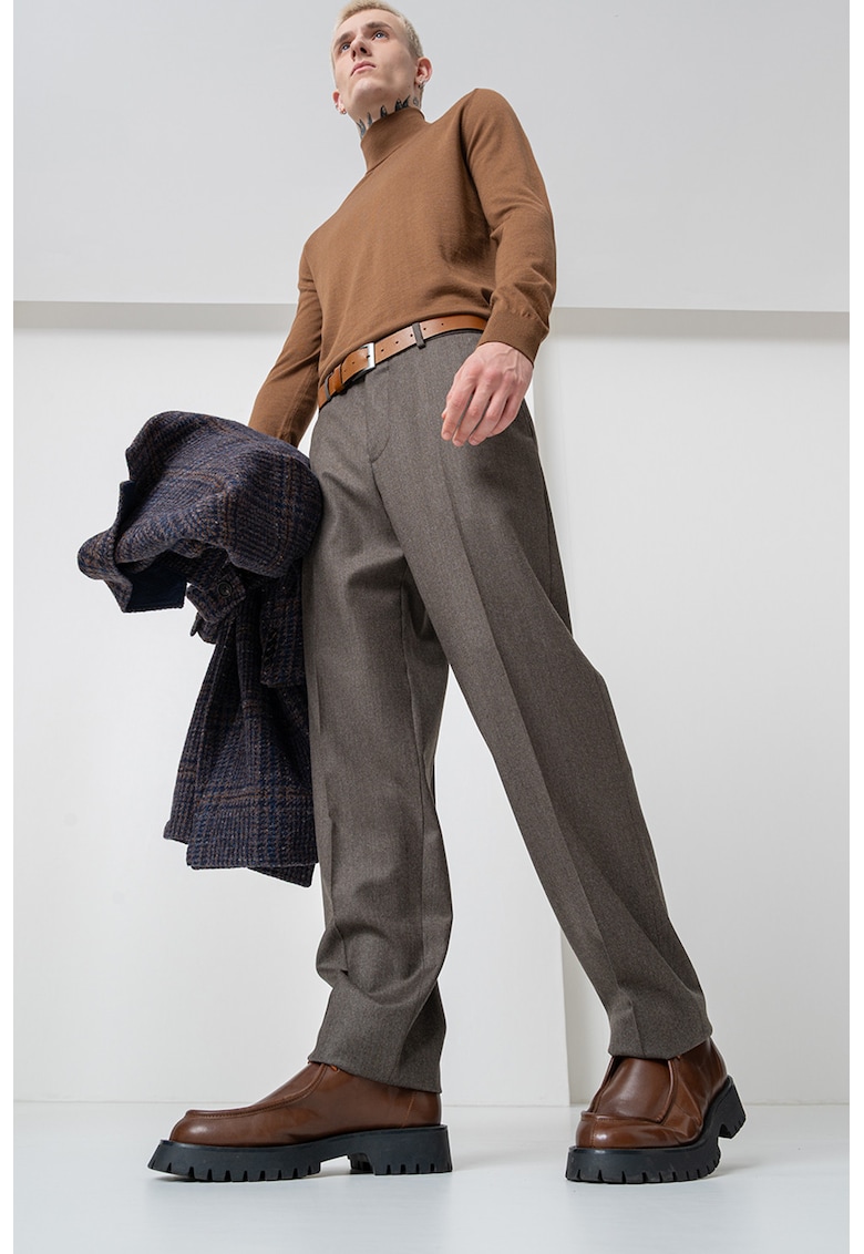 Oferte la Pantaloni eleganti din amestec de lana cu talie elastica pe partea din spate - Maro inchis
