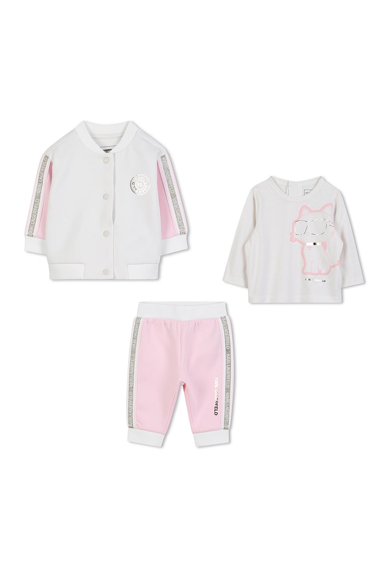 Oferte la Set de jacheta bomber - bluza si pantaloni - Alb murdar/Roz