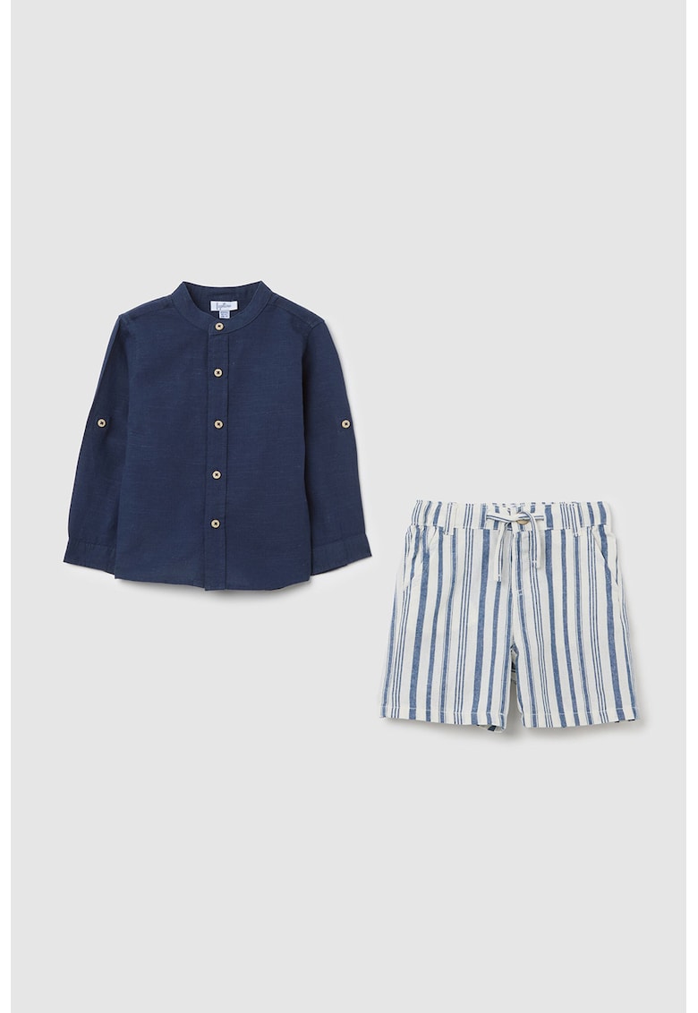 Oferte la Set de pantaloni scurti si camasa din bumbac si in - Alb/Bleumarin