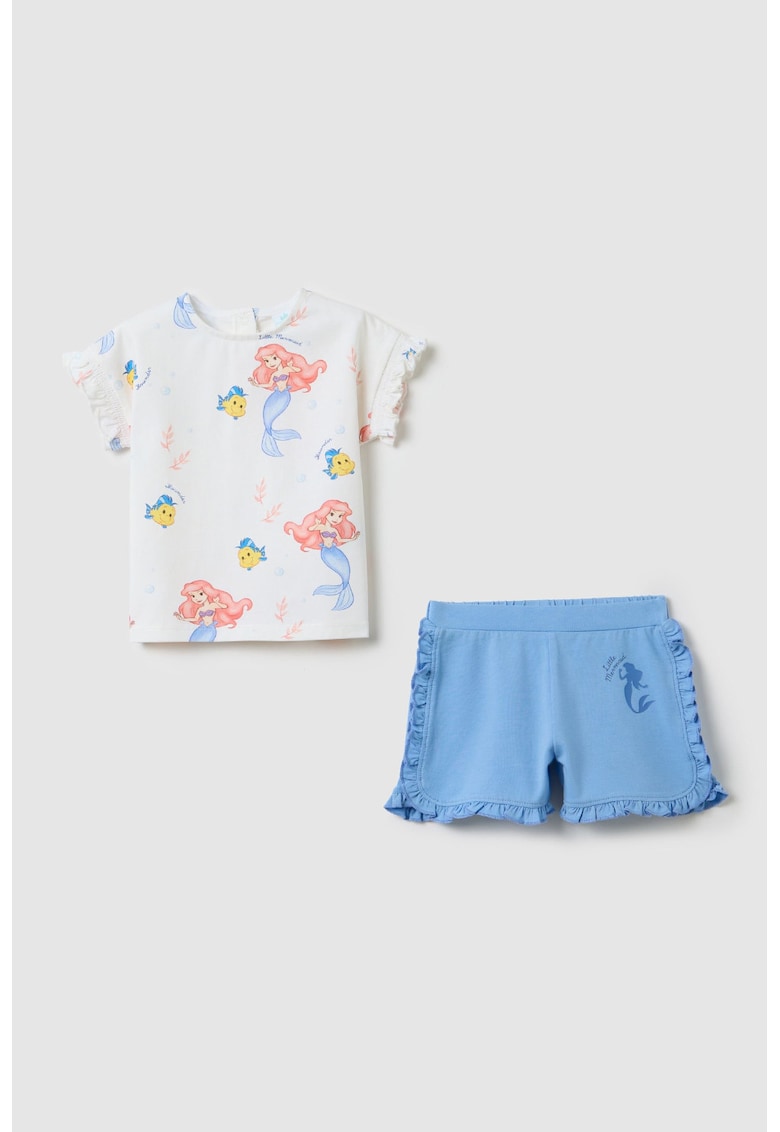 Oferte la Set de pantaloni scurti si tricou The Little Mermaid - Alb/Coral/Albastru