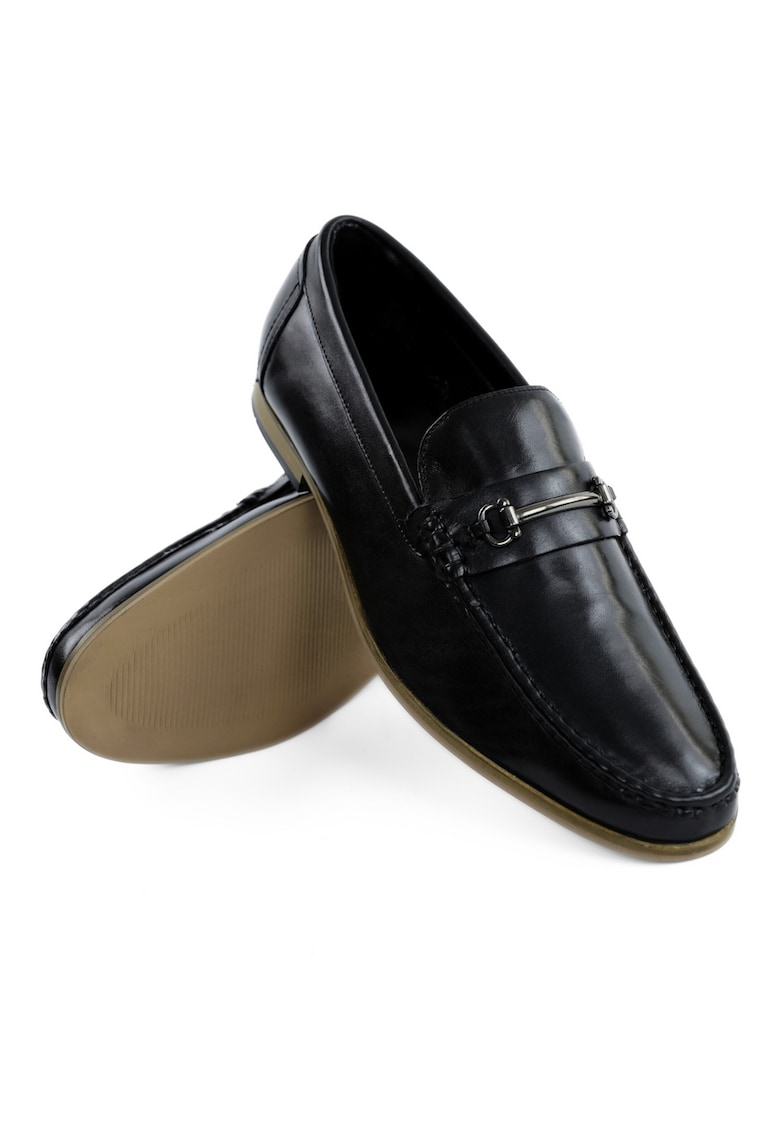 Oferte la Mocasini barbatesti din piele cu catarama - negri - Negru