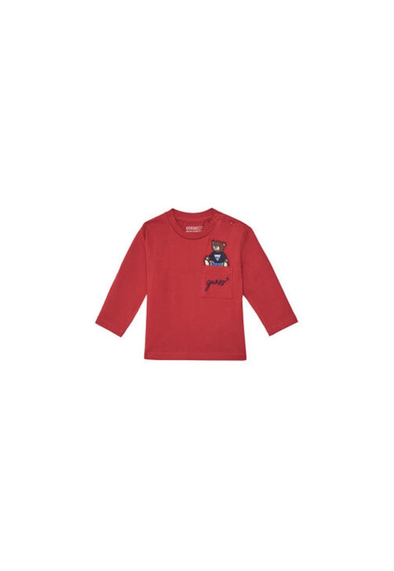 Oferte la Bluza din bumbac organic cu buzunar pe piept si aplicatie urs brodata