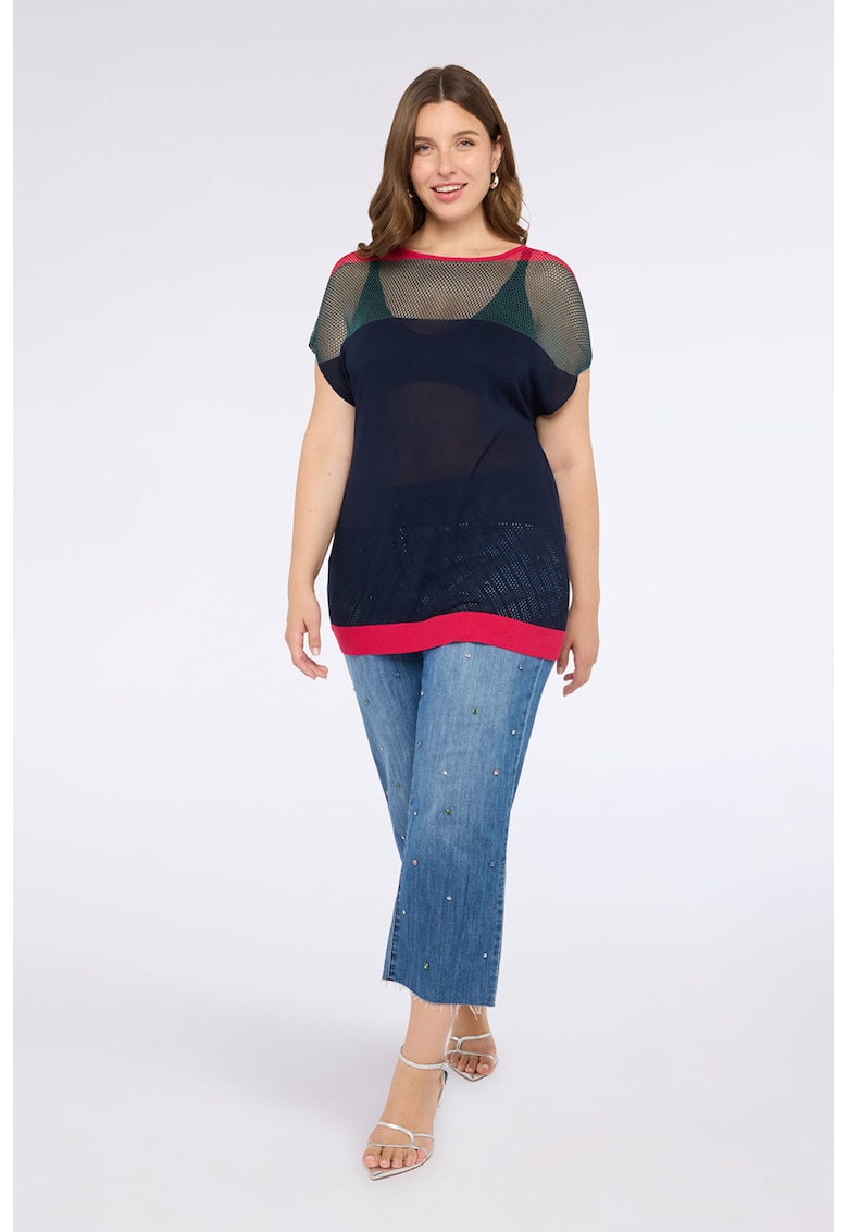 Oferte la Bluza semi-transparenta cu maneci scurte - Negru/Rosu vermillion