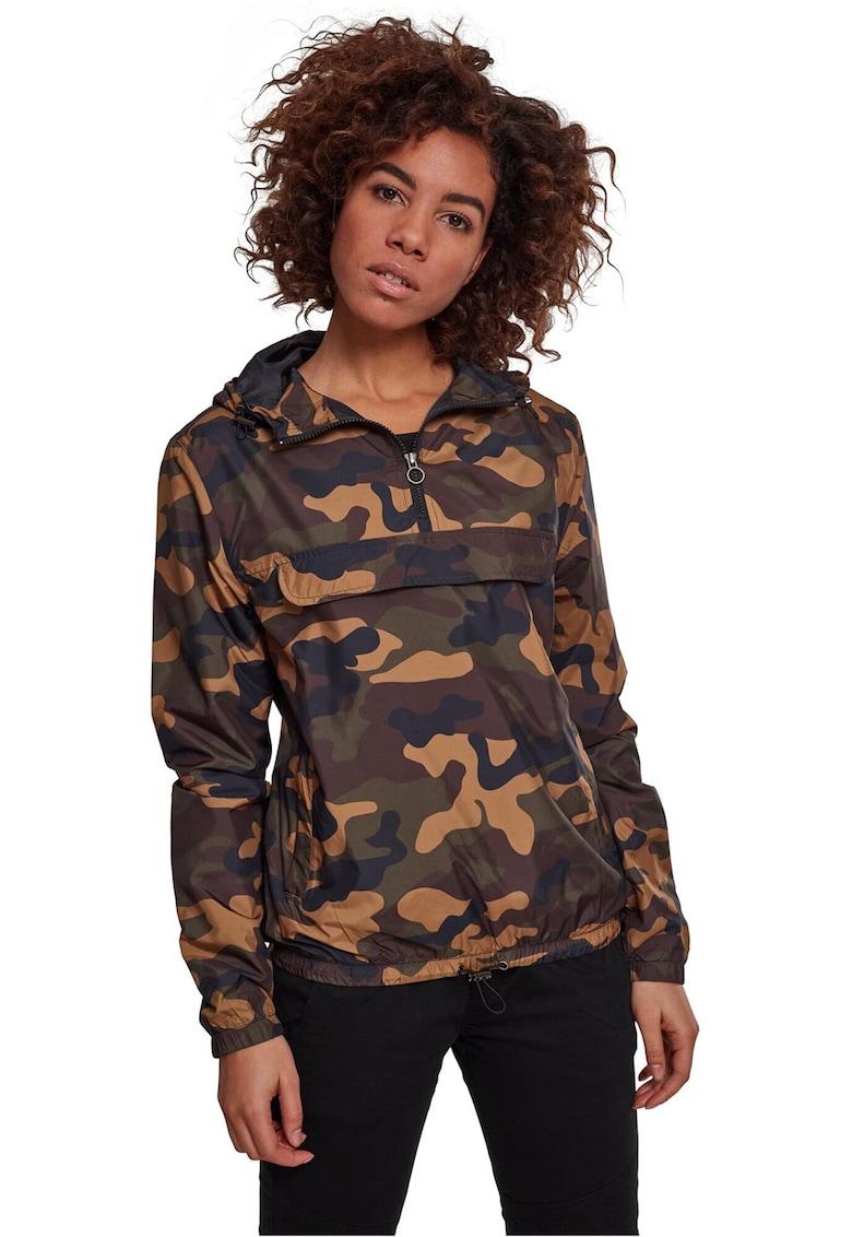 Oferte la Jacheta fara inchidere cu imprimeu camuflaj - Negru/Portocaliu pal/Verde feriga