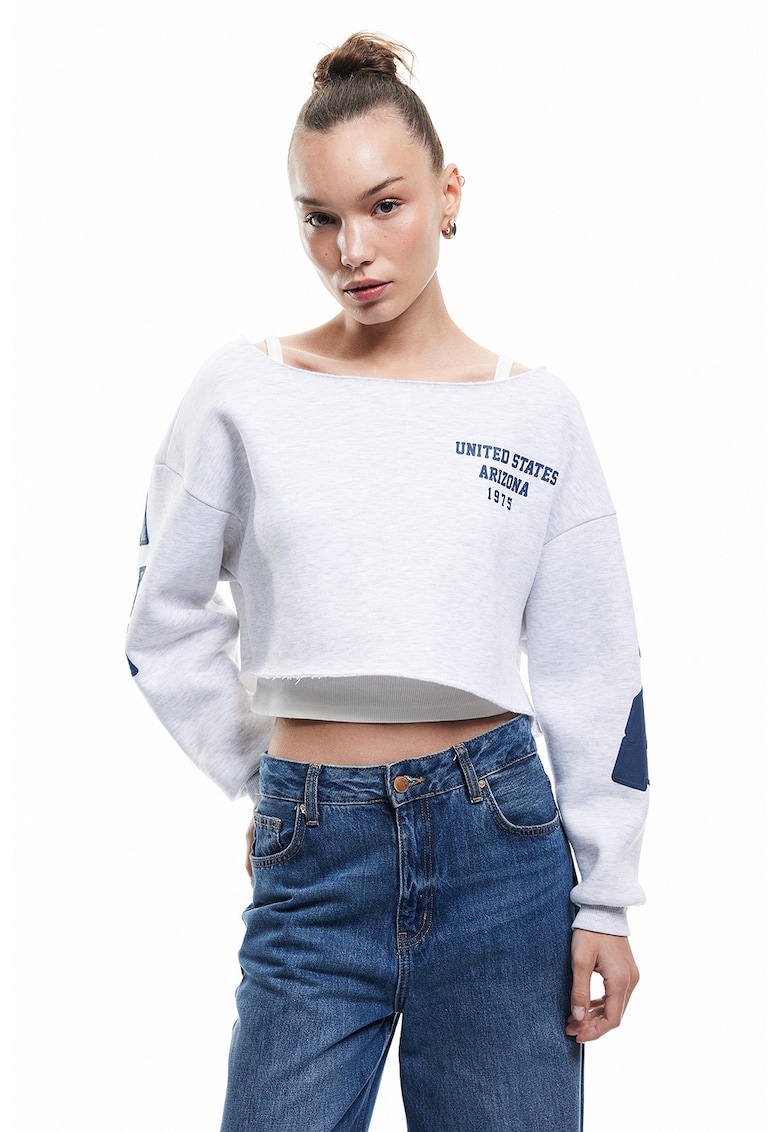 Oferte la Bluza de trening crop cu croiala lejera - Albastru inchis/Gri melange
